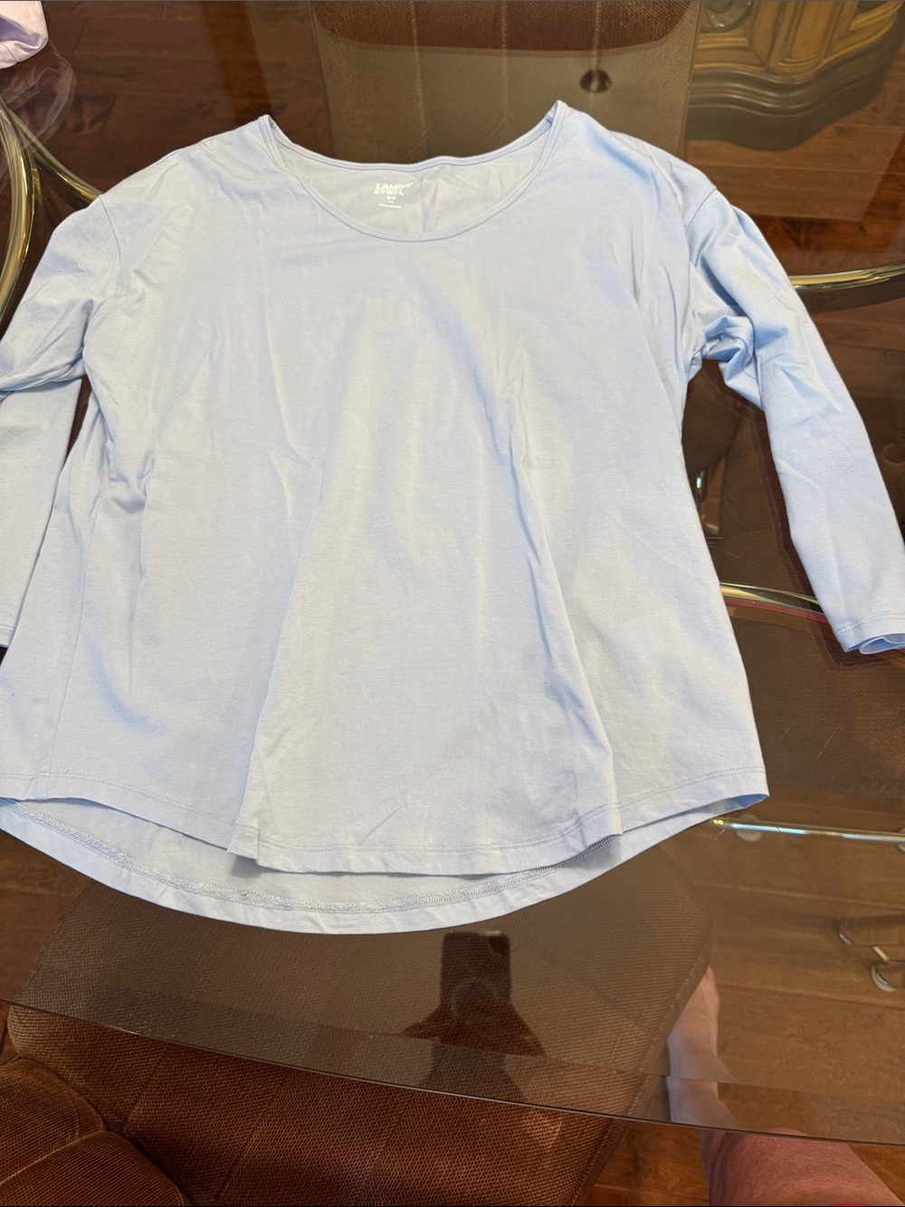 Lands' End Light Blue 3/4 Sleeve Scoop Neck Tee